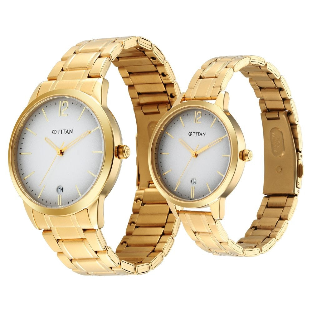 Titan Bandhan Grey Dial Analog Stainless Steel Strap Watch for Couple - NU18062617YM01