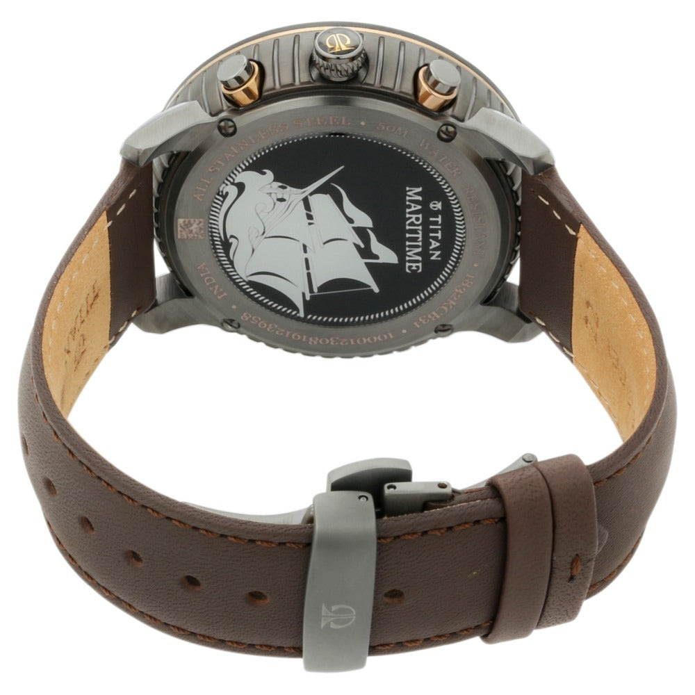 Titan Quartz Chronograph Green Dial Leather Strap Watch for Men - NQ1832KL01