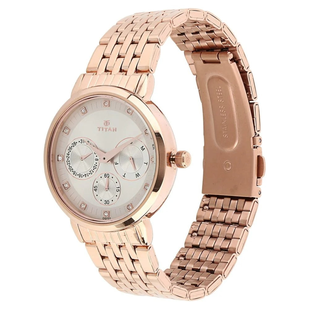 Titan Workwear Beige Dial Women Watch With Stainless Steel Strap - NU2569WM02