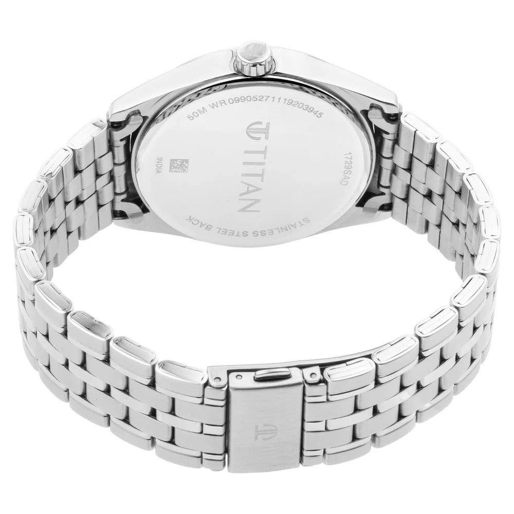Titan Men's Eleganza Lumina White: Luminous Dial Watch with Sophisticated Link Metal Strap - NS1729SM06