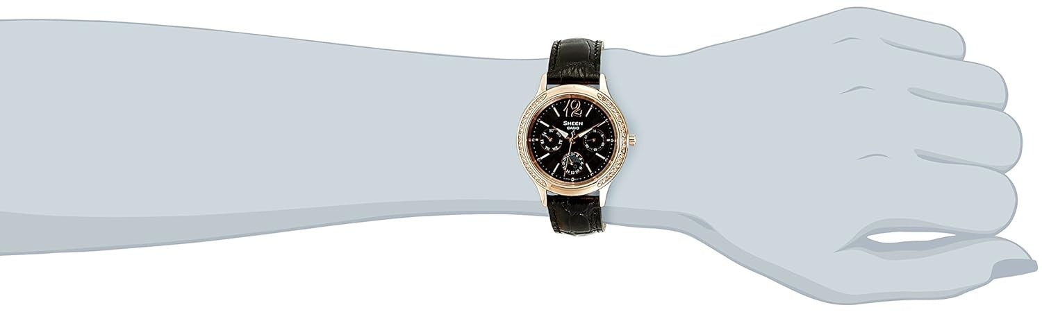 Casio Sheen Analog Black Dial Leather Strap Women's Watch SHE-3030GL-5AUDR