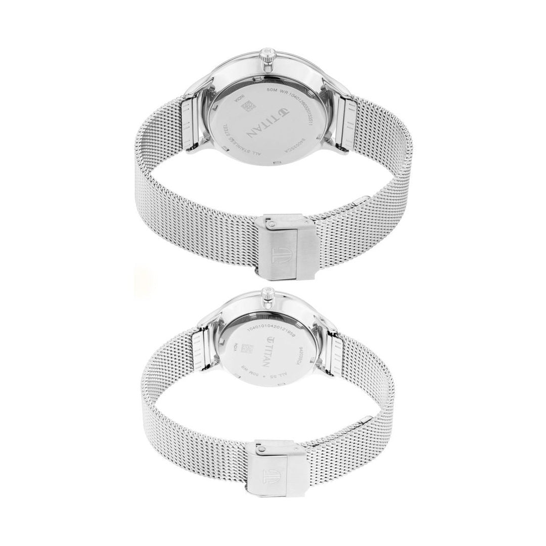 Titan Quartz Multifunction Blue Dial Stainless Steel Strap Watch for Couple - NP9400394203SM01P