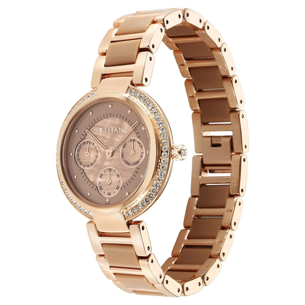 Titan Acetate Mother Of Pearl Quartz Multifunction Hybrid Strap Watch for Women - NU95187KD03