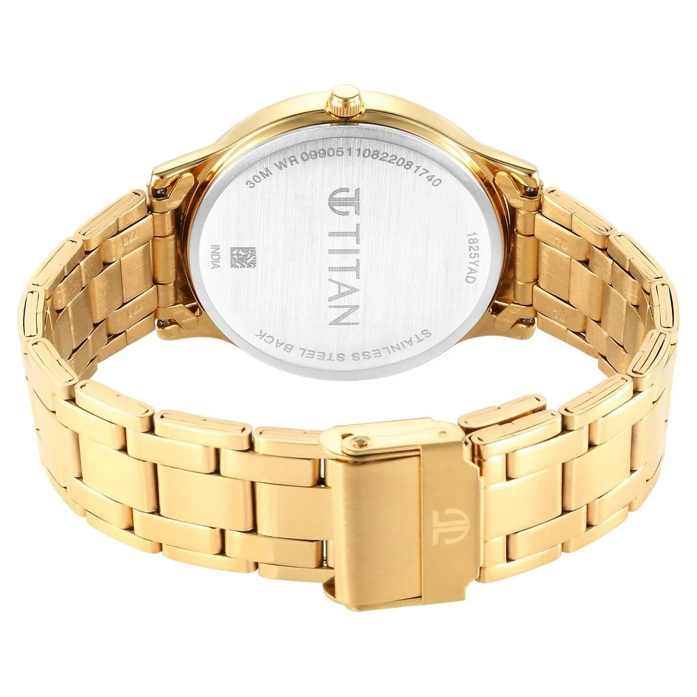 Titan Karishma Quartz Analog Champagne Round Dial Golden Stainless Steel Strap Watch For Men - NU1825YM03