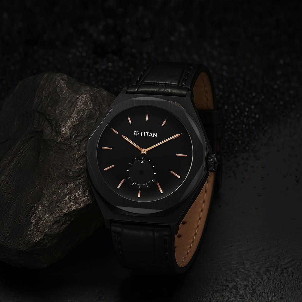 Titan Contour Analog with Small Second and Black Dial Black Leather Strap Watch for Men - NU90210NL01