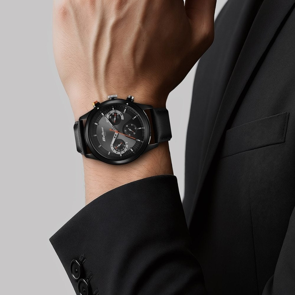 Titan Octane Quartz Multifunction Black Dial With Black Leather Strap Watch For Men - NU1805KL02