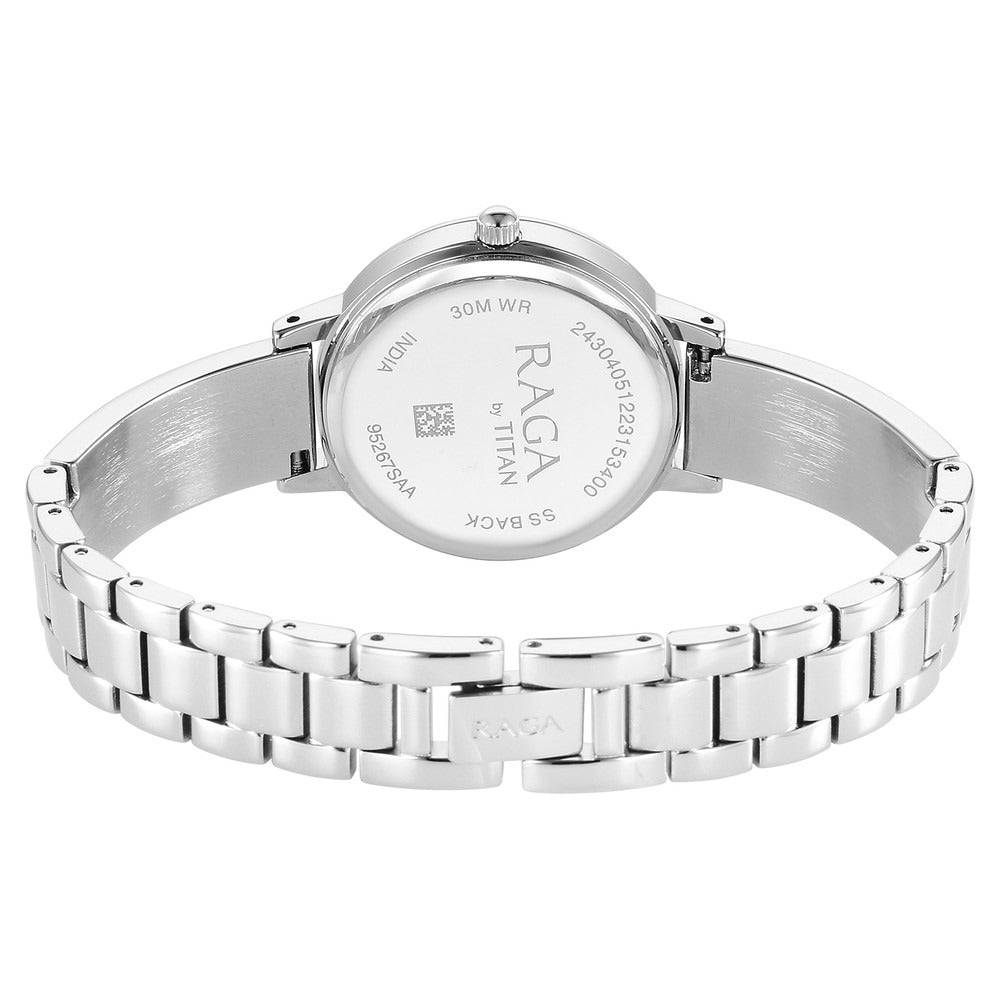 Titan Raga Showstopper Quartz Analog Blue Dial Silver Metal Strap Watch For Women - NU95267SM01