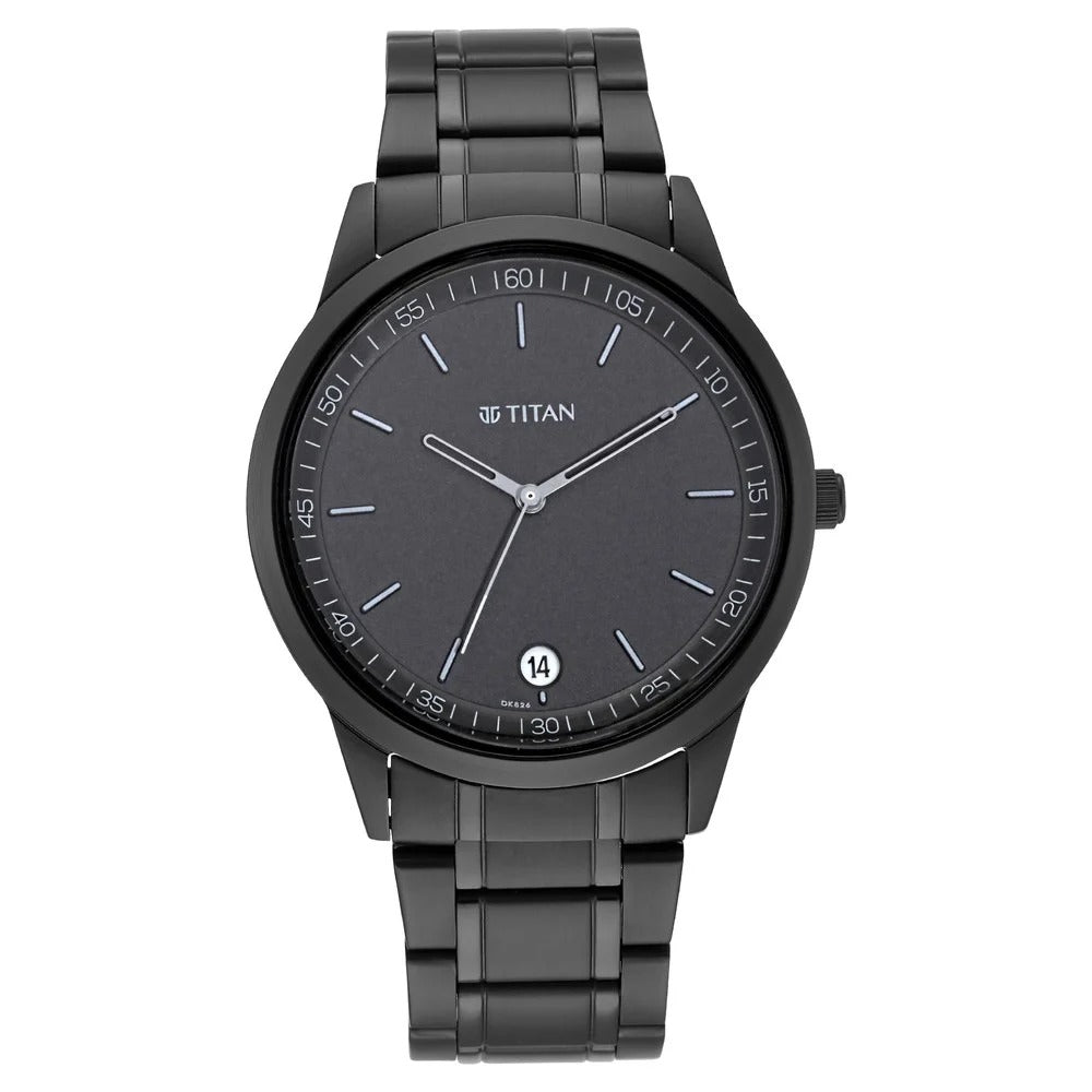 Titan Minimals Quartz Analog with Date Black Dial Black Metal Strap Watch For Men - NU1806NM01