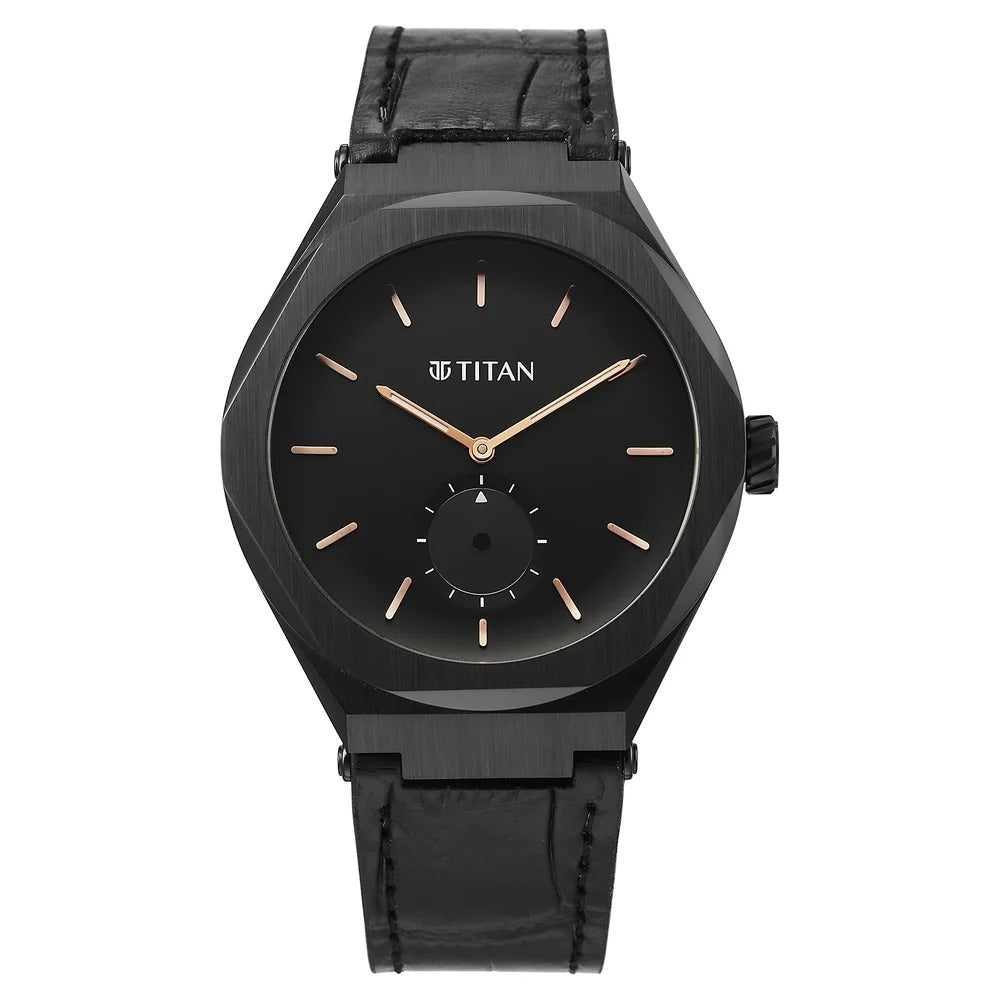 Titan Contour Analog with Small Second and Black Dial Black Leather Strap Watch for Men - NU90210NL01