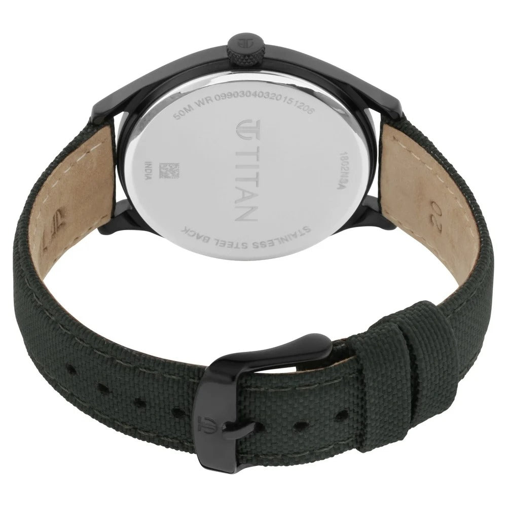 Titan Workwear Green Dial Analog Leather Strap Watch for Men - NU1802NL02