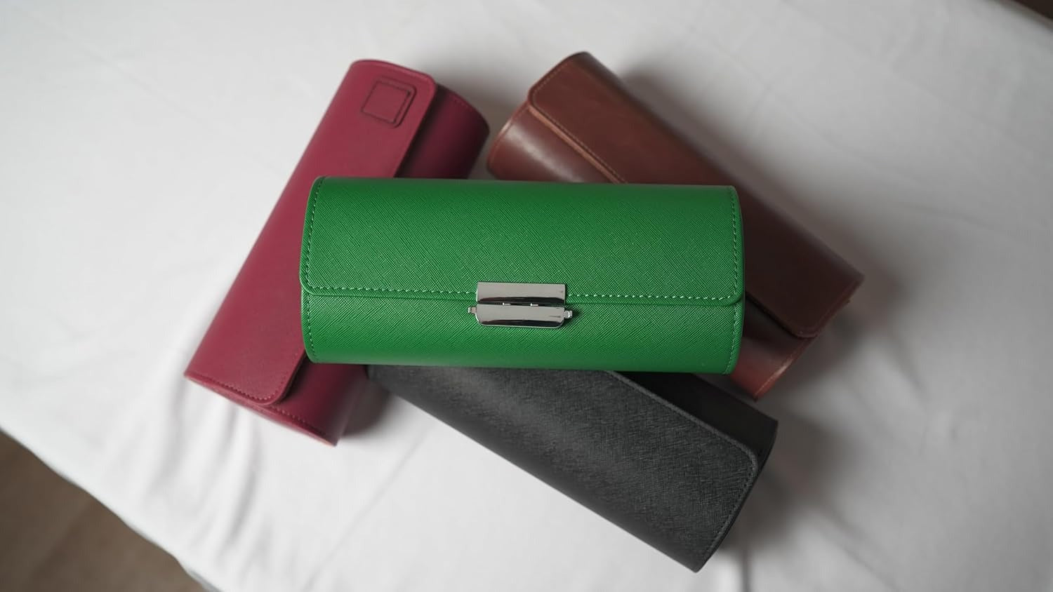 Luxury 3 Slot Leather Watch Roll Case – Premium Travel Watch Organizer for Men & Women – Cherry