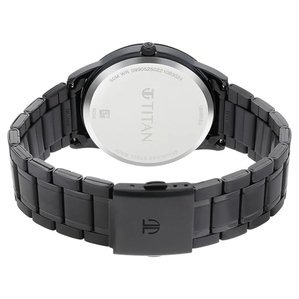 Titan Minimals Quartz Analog with Date Black Dial Black Metal Strap Watch For Men - NU1806NM01