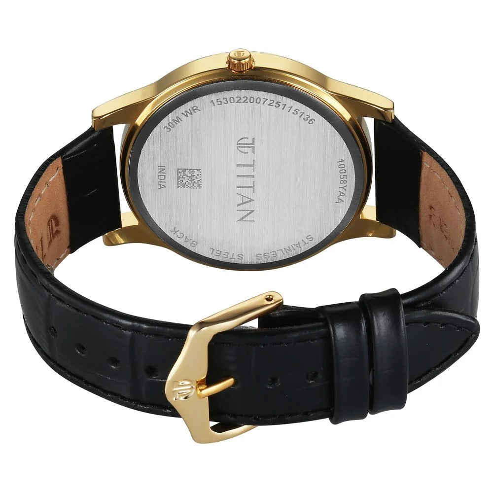 Titan Karishma Festive Analog with Silver Dial Black Leather Strap Watch for Men - 10058YL03