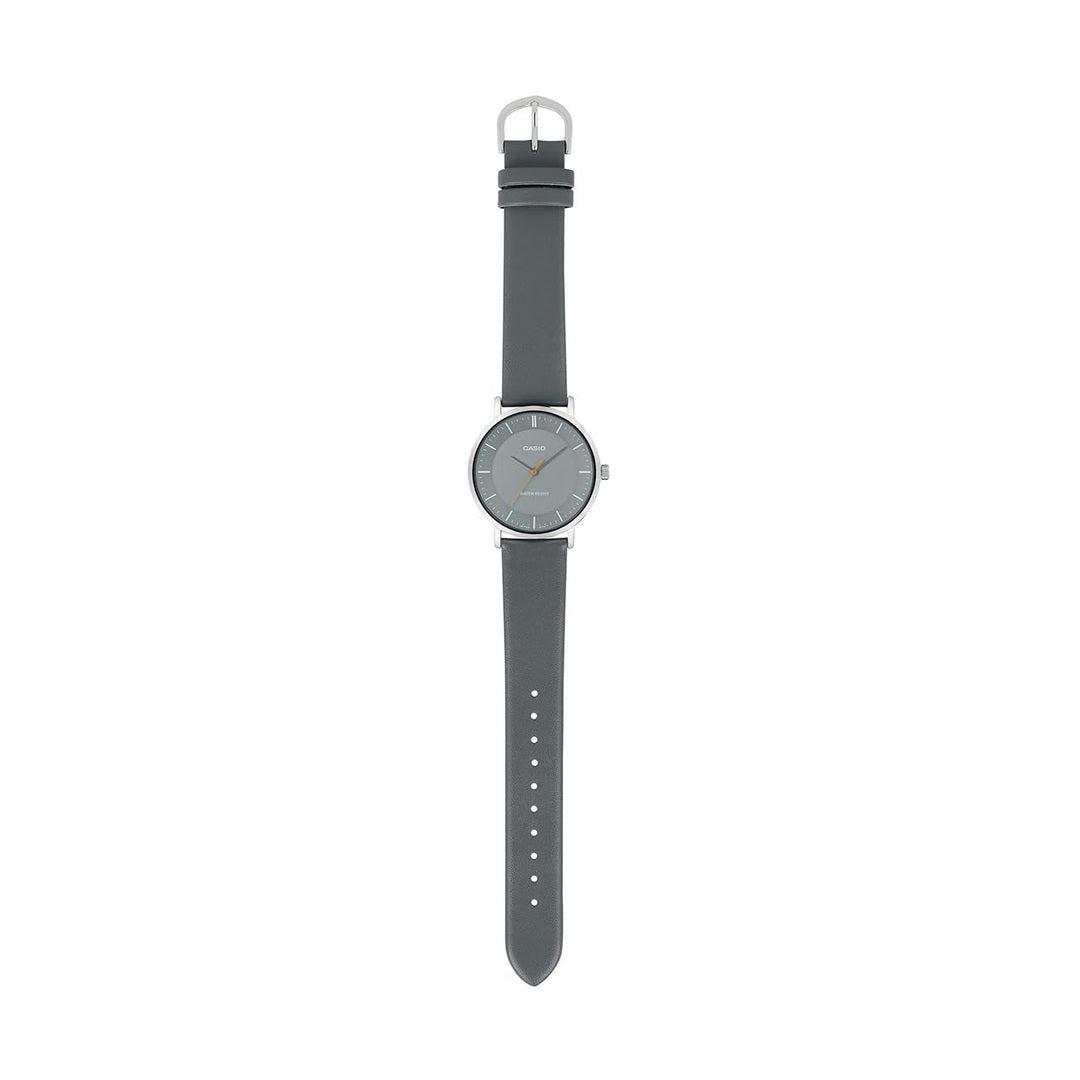 Casio Enticer Analog Gray Dial Stainless Steel Gray Leather Watch MTP-VT04L8EF