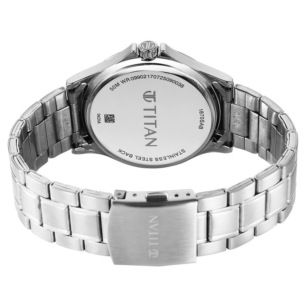 Titan Neo Arabic Analog with Day Date Beige Dial Silver Stainless Steel Strap Watch for Men - 1870SM06