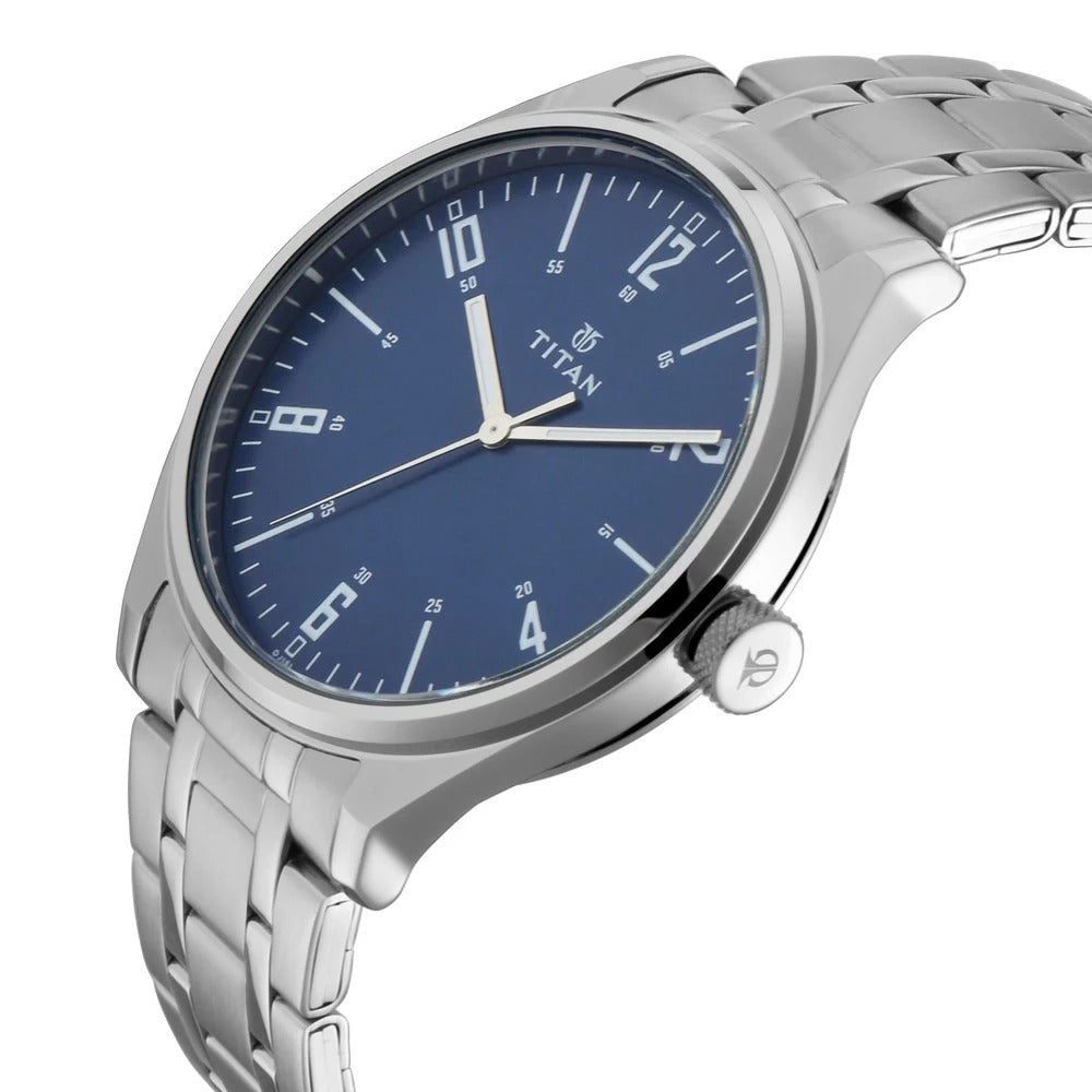 Titan Men's Minimalist Zen Watch: Sleek Metal Strap with Contrast Hands - NU1802SM02