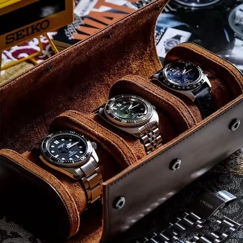 Luxury 3 Slot Leather Watch Roll Case – Premium Travel Watch Organizer for Men & Women – Brown