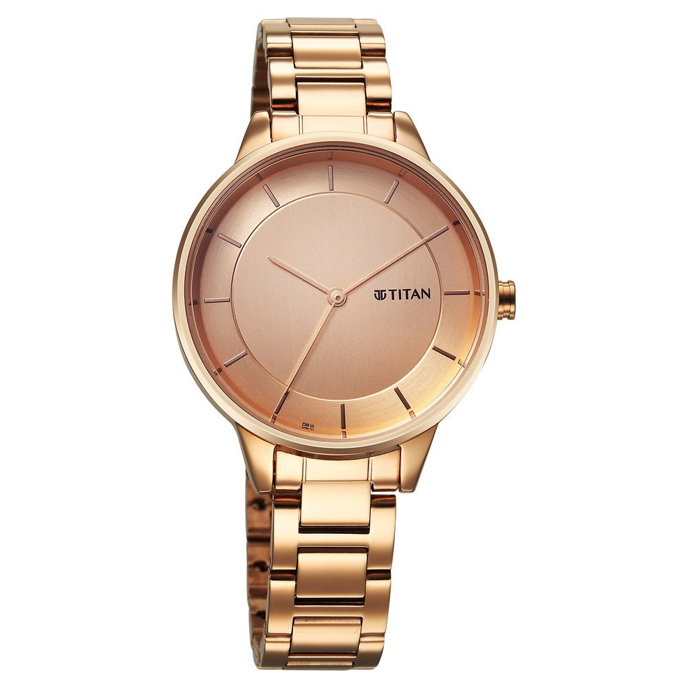 Titan Razzle Dazzle Quartz Analog Rose Gold Dial Stainless Steel Strap Watch For Women - NU2648WM06