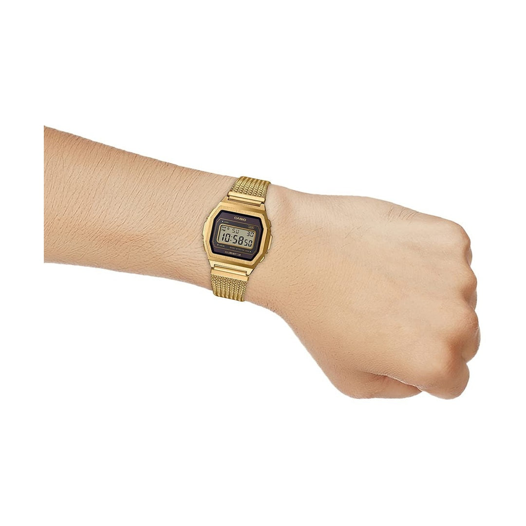 Casio Vintage Digital Black Dial Gold Stainless Steel Unisex Watch A1000MGA-5