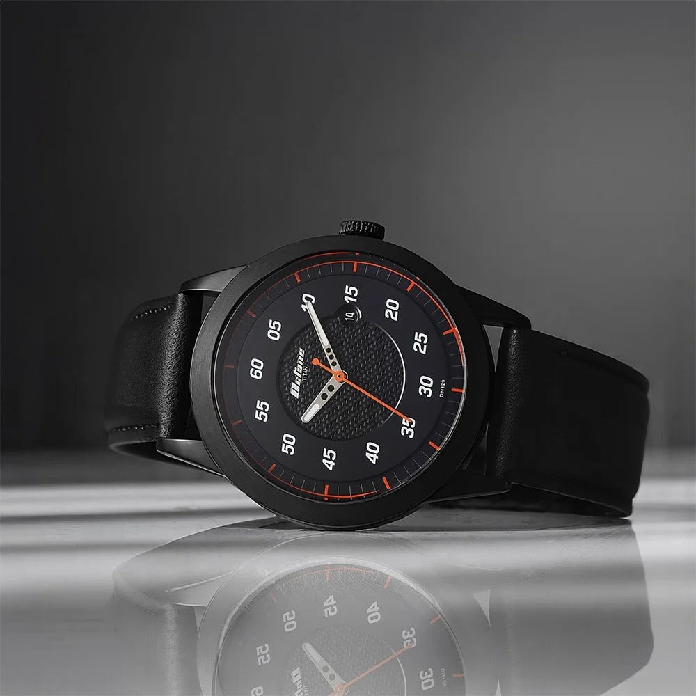 Titan Octane Quartz Analog with Date Black Dial With Black Leather Strap Watch For Men - NU1806NL05