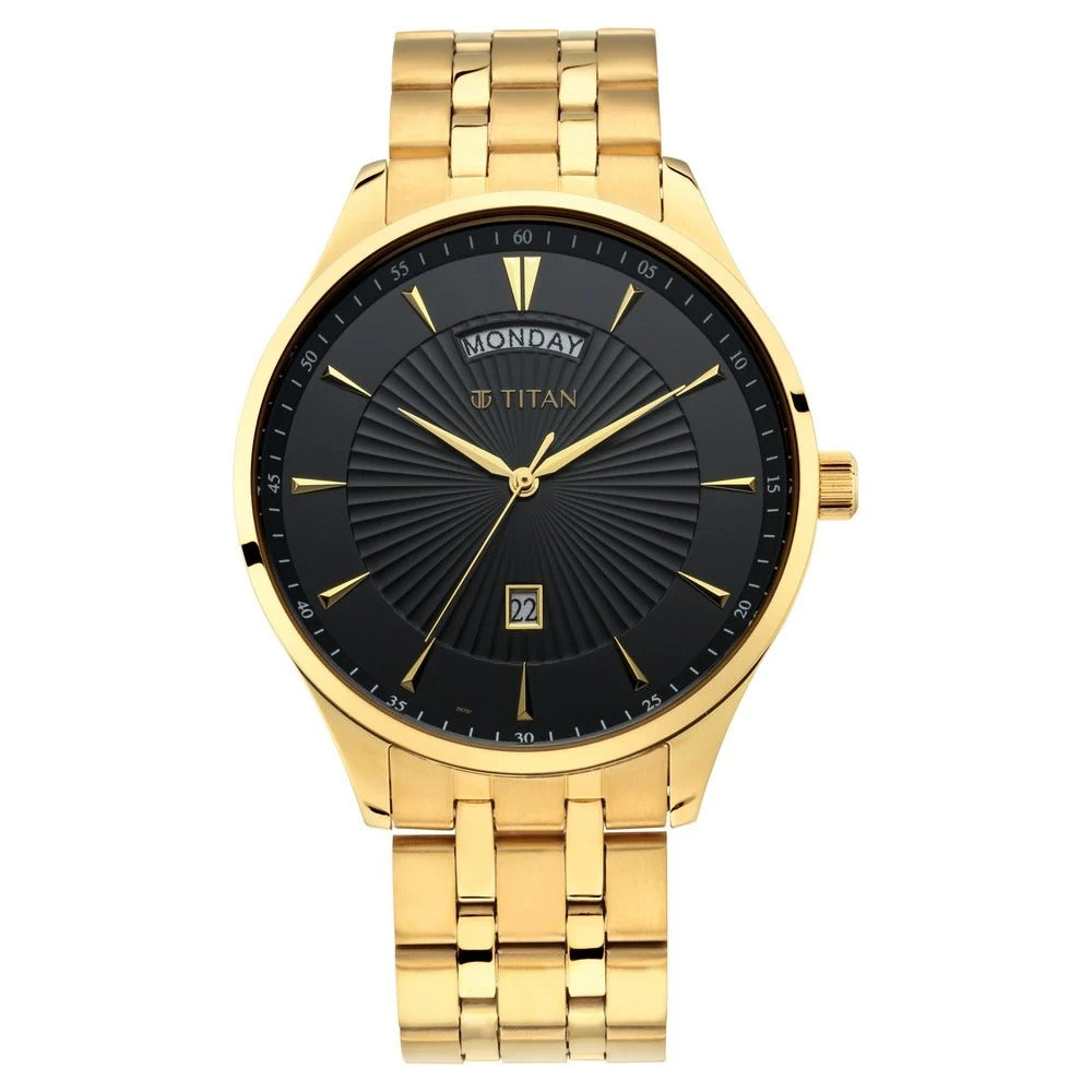 Titan Regalia Opulent Black Dial Analog with Day and Date Stainless Steel Strap watch for Men - NU90127YM02