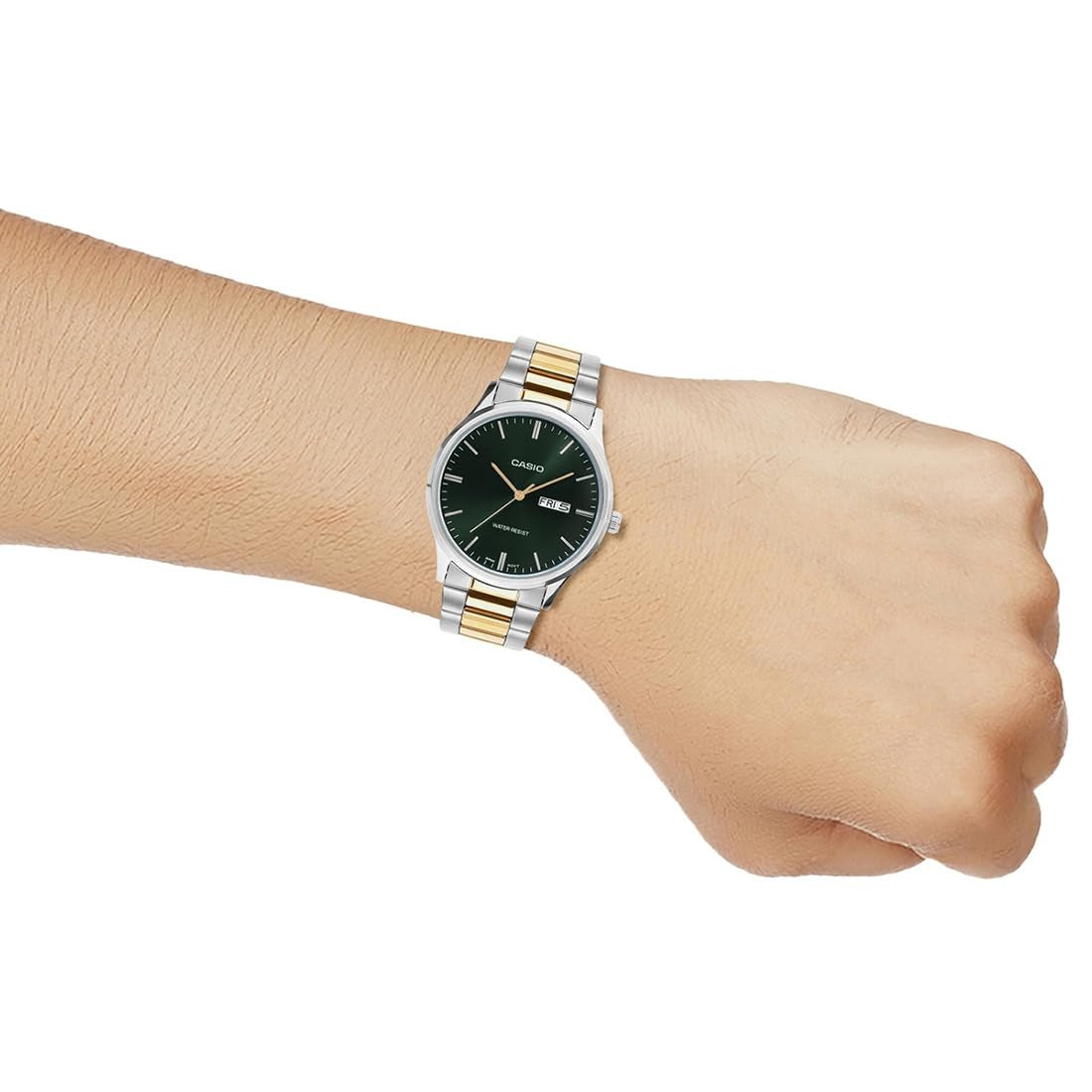 Casio Enticer Analog Green Dial Two-tone Stainless Steel Strap Men's Watch MTP-SN8YSG-3B