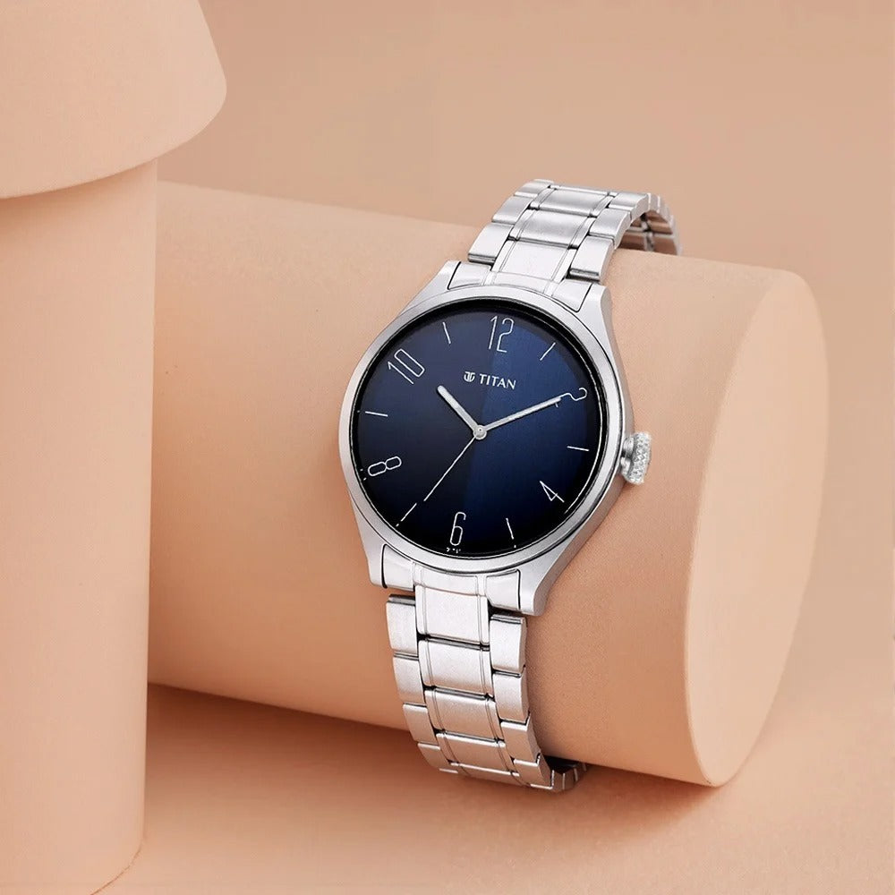 Titan Quartz Analog Blue Dial Stainless Steel Strap Watch for Men - NU1865SM01