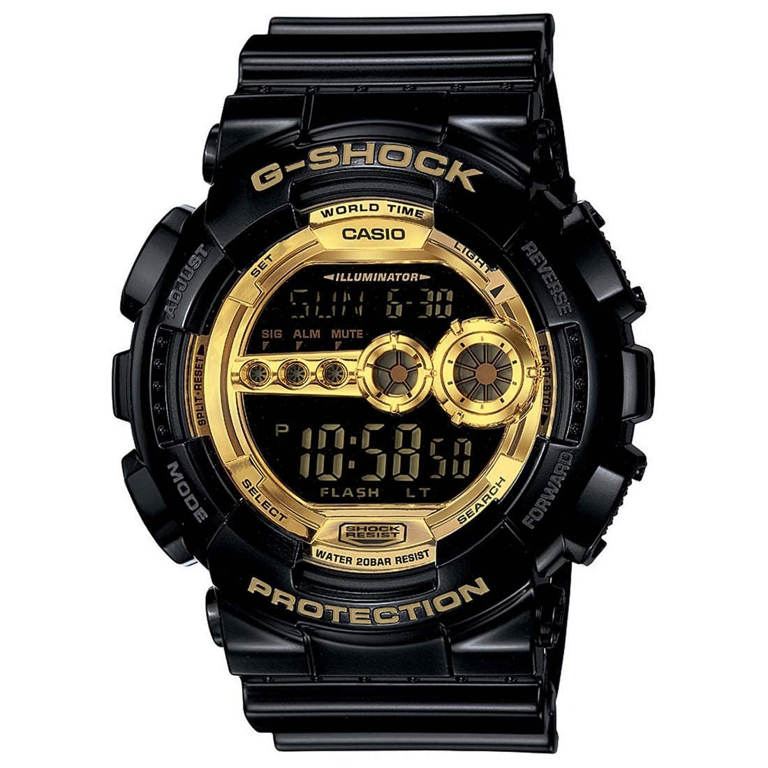 Casio G-Shock Digital Black Gold Dial Resin Strap Men's Watch GD-100GB-1DR