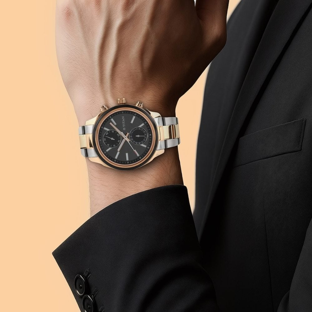 Titan Metropolitan Luxe Black Dial Men's Watch NT1733KM03