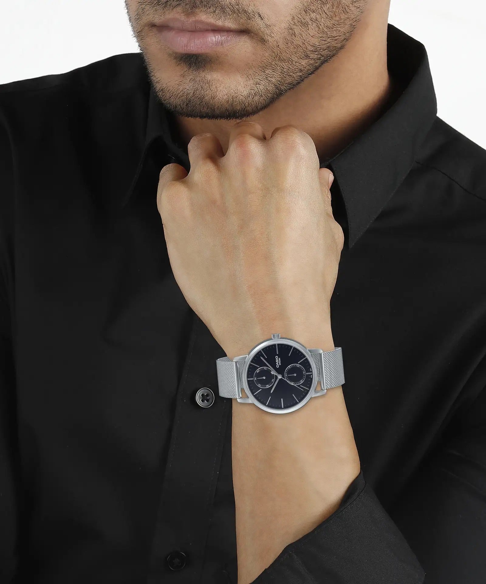 Casio Enticer Black Dial Stainless Steel Mesh Strap Analog Watch MTP-B310M-1AVDF