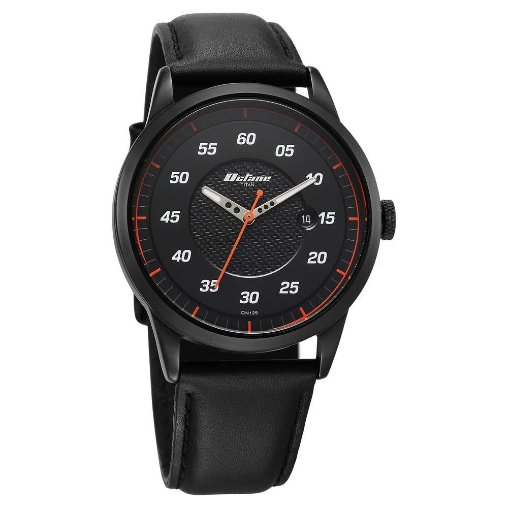 Titan Octane Quartz Analog with Date Black Dial With Black Leather Strap Watch For Men - NU1806NL05
