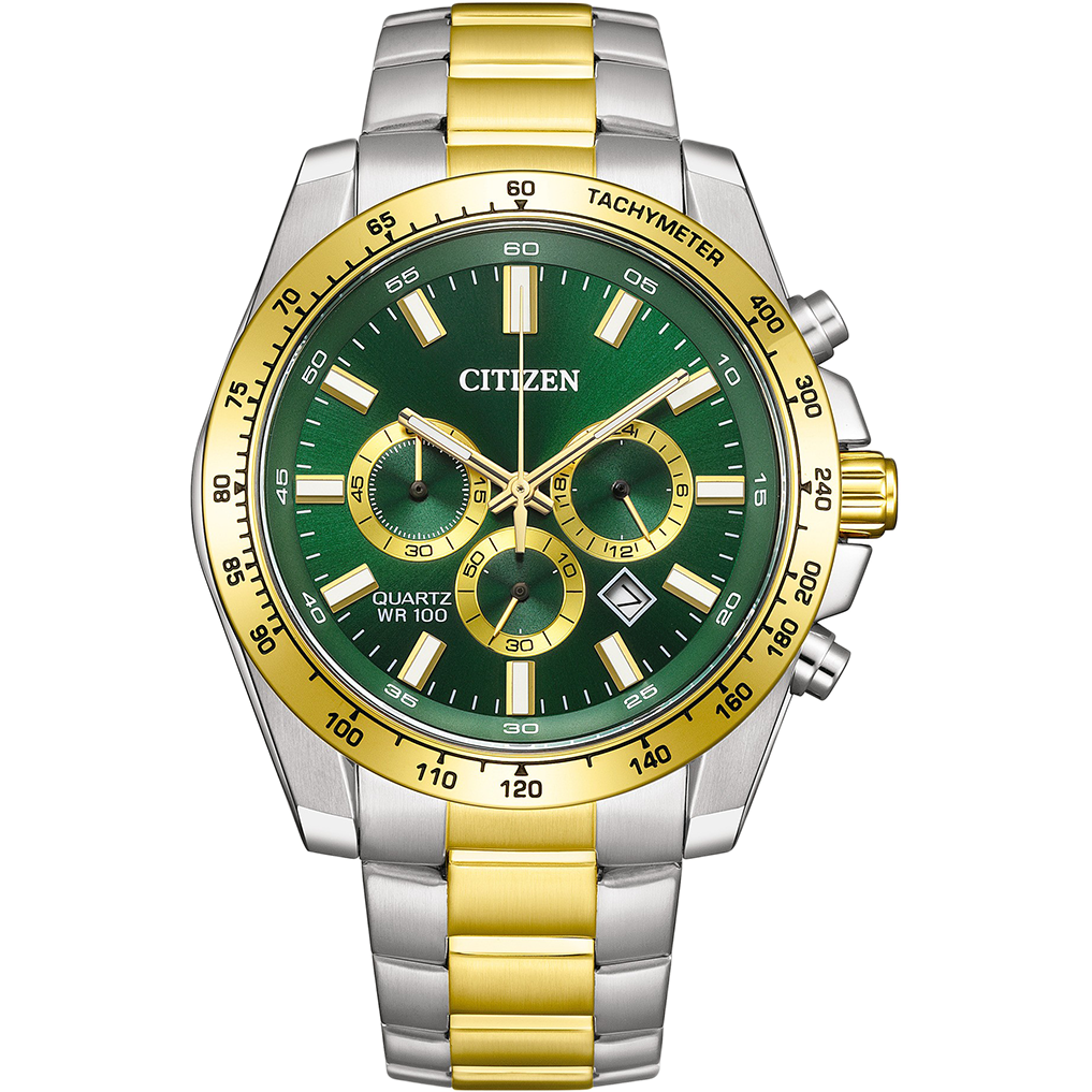 Citizen Men Quartz Green Dial Chronograph Stainless Steel Watch AN8234-58X