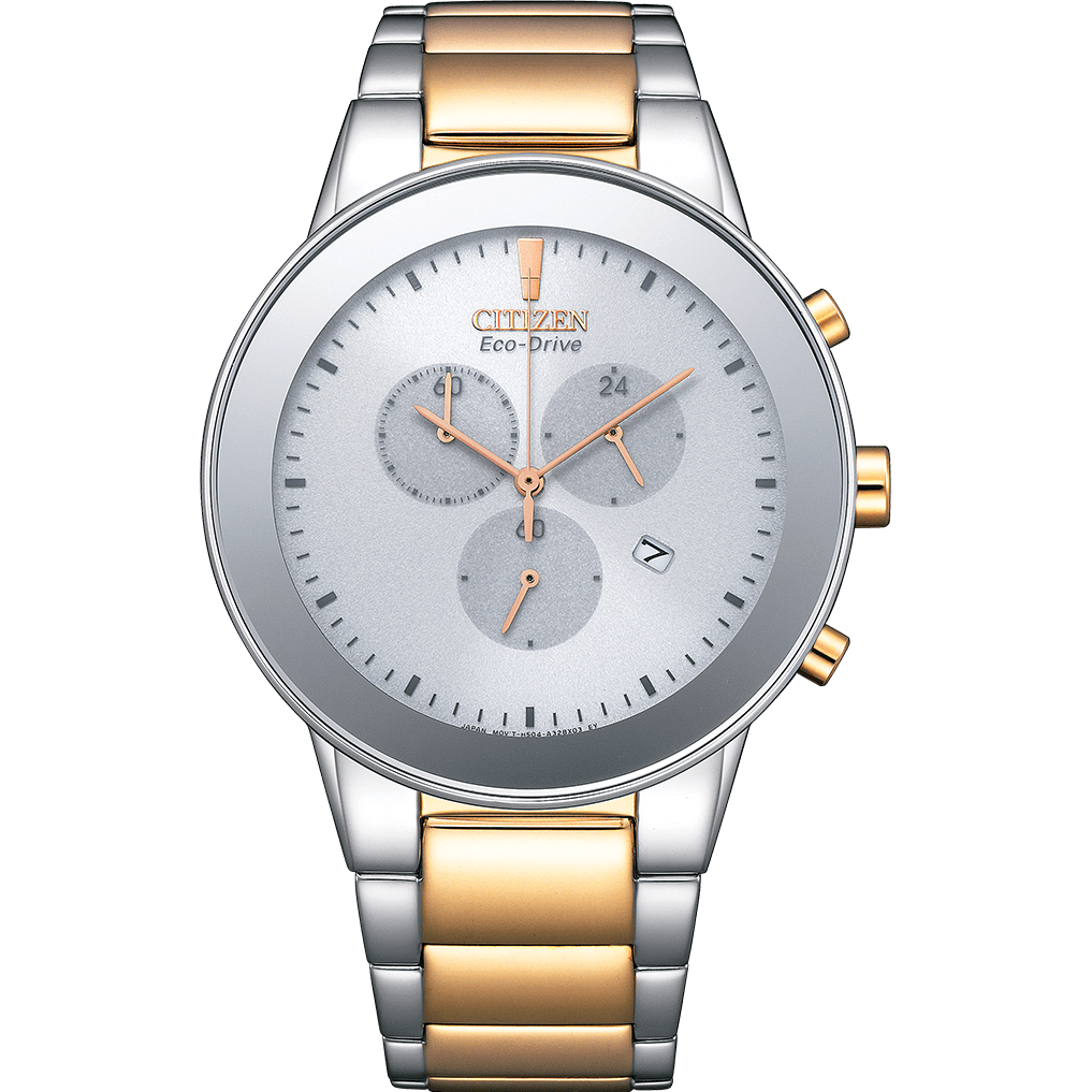 Citizen Axiom Men Eco-Drive White Dial Chronograph Stainless Steel Watch AT2244-84A