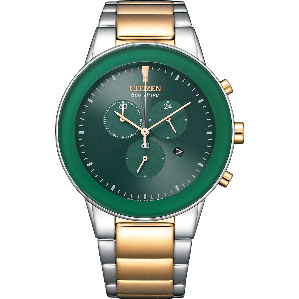 Citizen Axiom Men Eco-Drive Green Dial Chronograph Stainless Steel Watch AT2244-84X