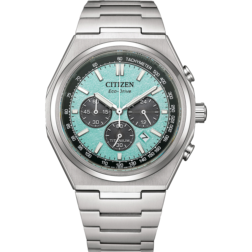 Citizen Zenshin Men Eco-Drive Green Dial Chronograph Stainless Steel Watch CA4610-85M