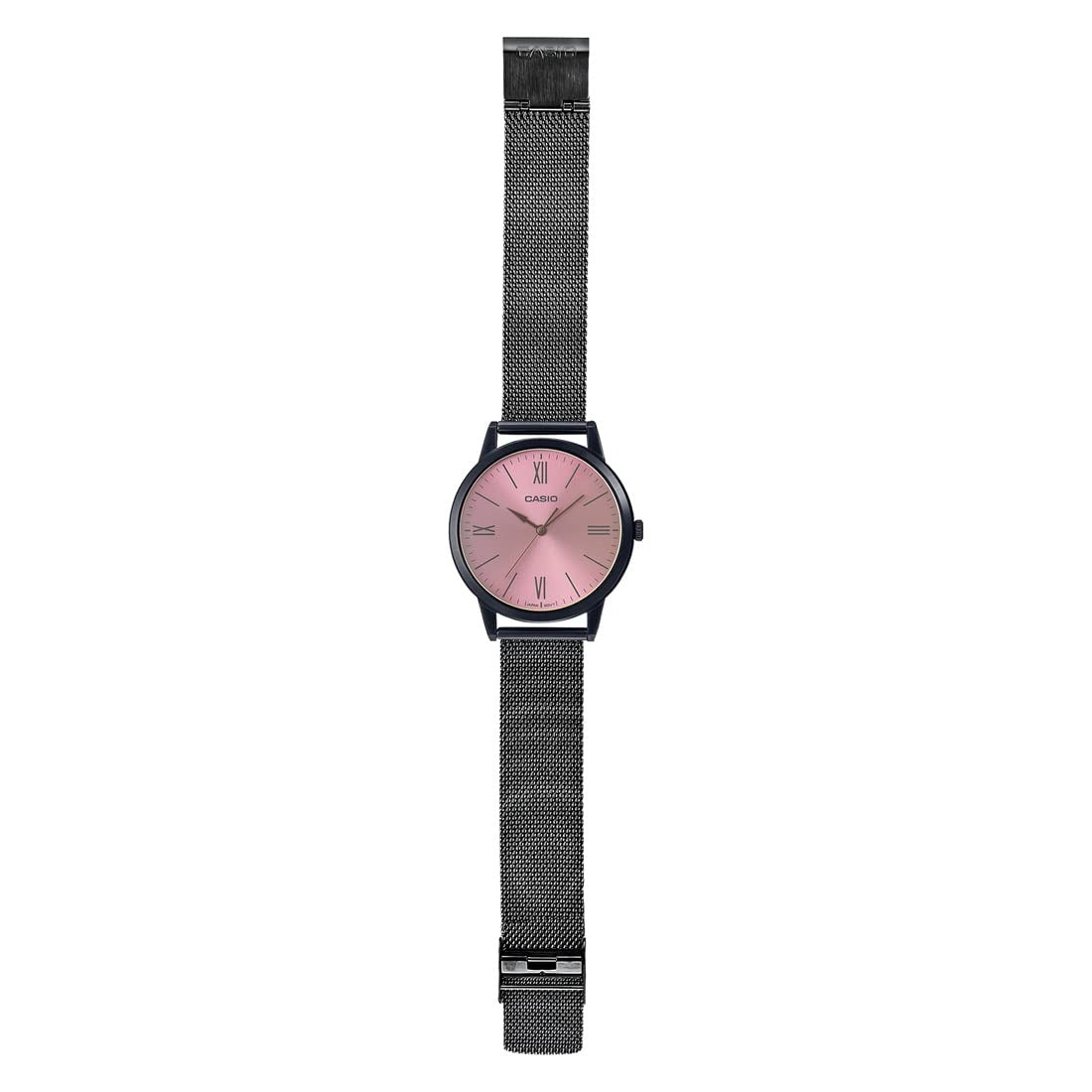 Casio Enticer Analog Pink Dial Black Stainless Steel Mesh Strap Men's Watch MTP-E600MB-4BDF