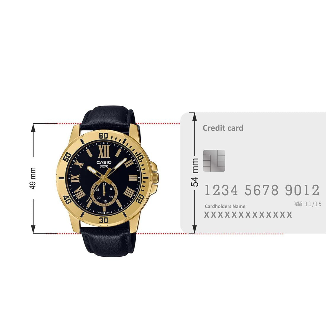Casio Enticer Analog Black Dial Gold Stainless Steel Case Black Leather Strap Men's Watch MTP-VD200GL-1BUDF
