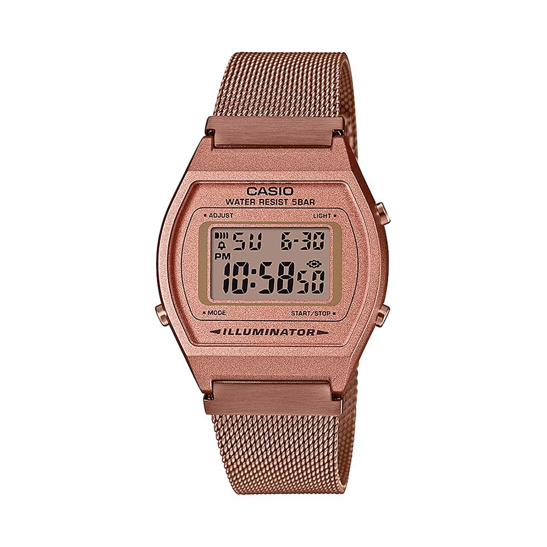 Casio Vintage Digital Rose Gold Dial Stainless Steel Mesh Band Unisex Watch B640WMR5ADF