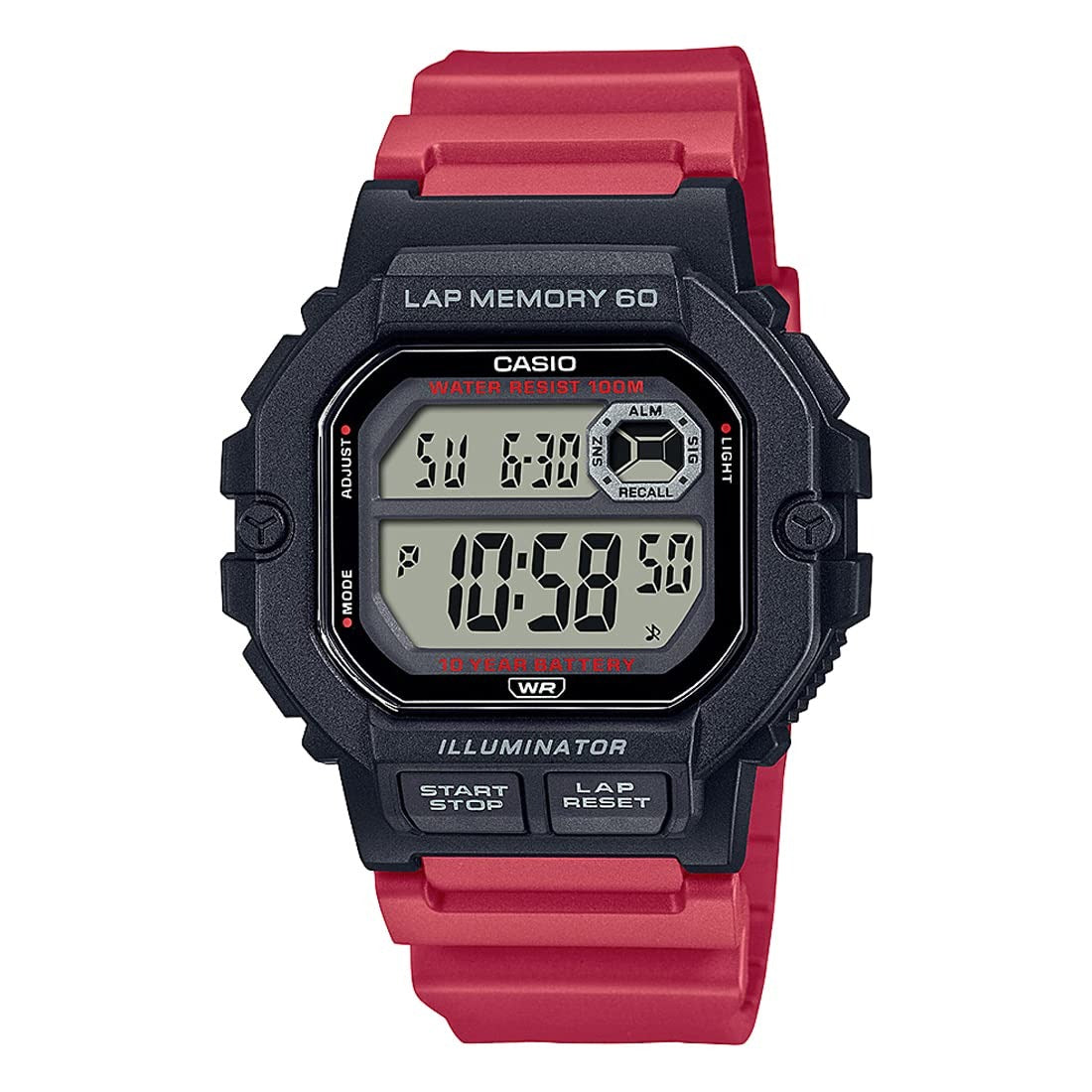 Casio Collection  Digital Black Dial Red Resin Strap Unisex Watch WS-1400H-4AV