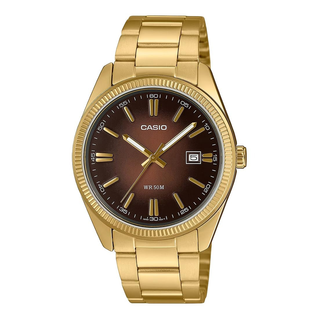 Casio Enticer Analog Brown Dial Gold Stainless Steel Strap Men's Watch MTP-1302PGC 5AVEF