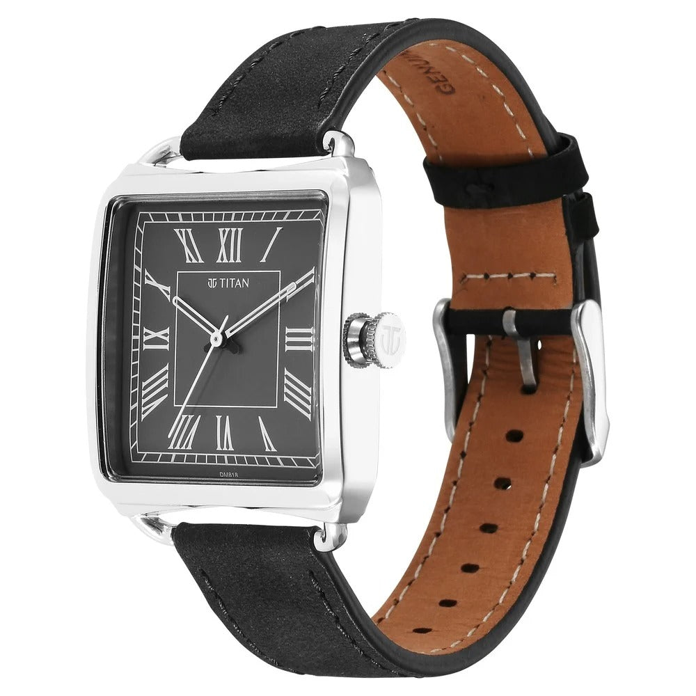 Titan Retro Revive Quartz Analog Black Dial Leather Strap for Men - NT1676SL03