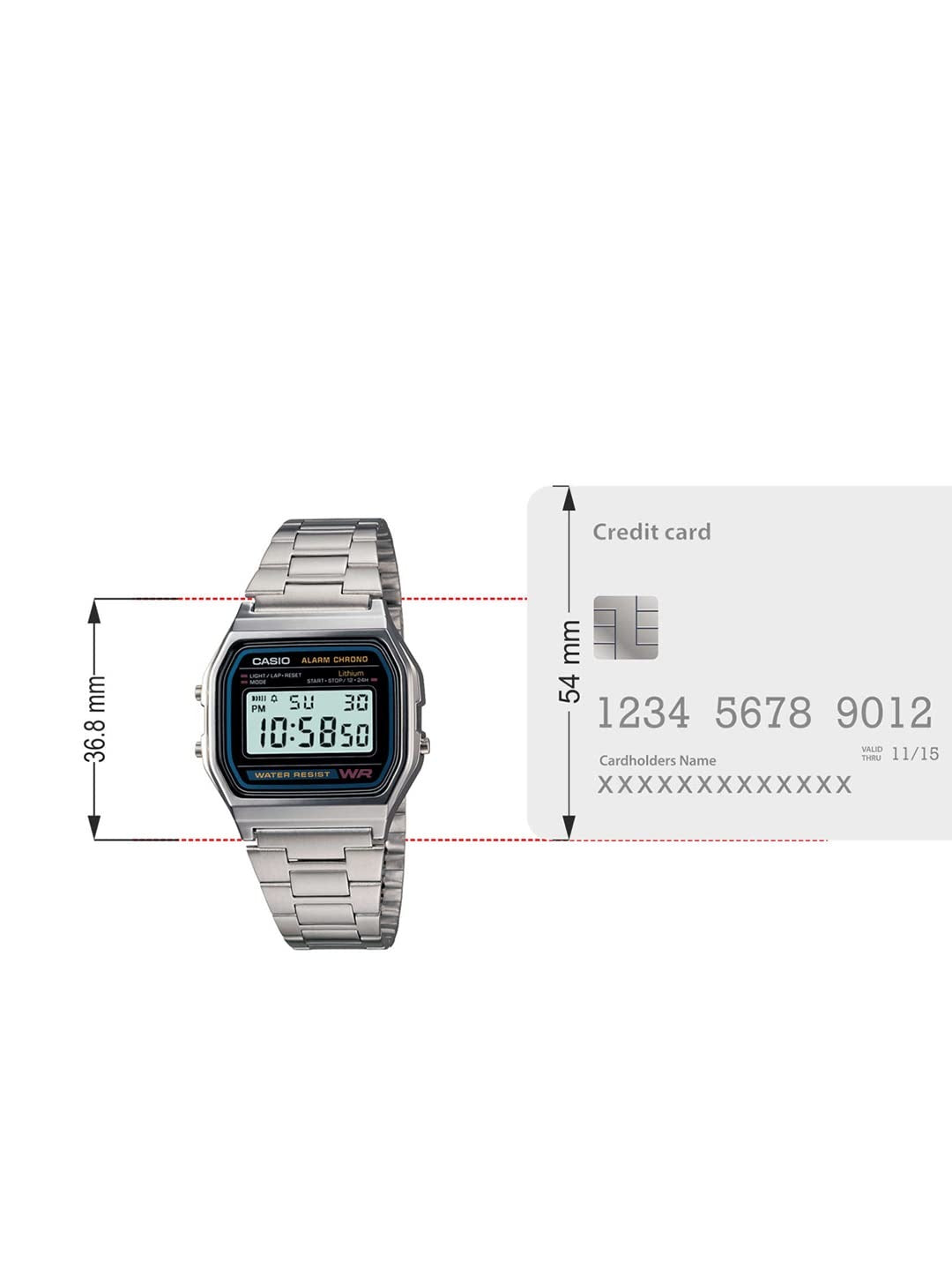 Casio Vintage Digital Black Dial Stainless Steel Unisex Watch A-158WA-1Q