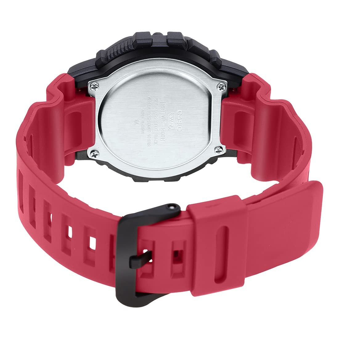 Casio Collection  Digital Black Dial Red Resin Strap Unisex Watch WS-1400H-4AV