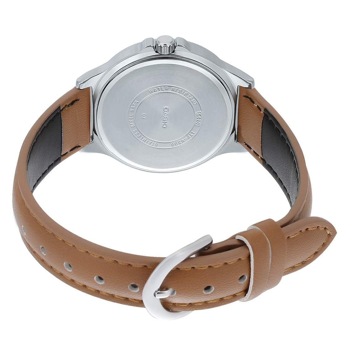 Casio Enticer Analog White Dial Stainless Steel Brown Leather strap Women's Watch LTP-V300L-7A2UDF