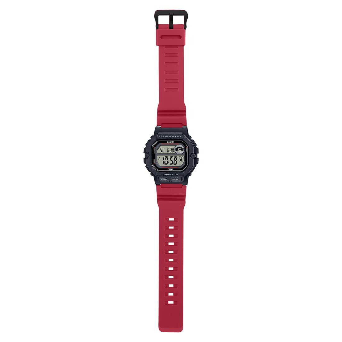 Casio Collection  Digital Black Dial Red Resin Strap Unisex Watch WS-1400H-4AV