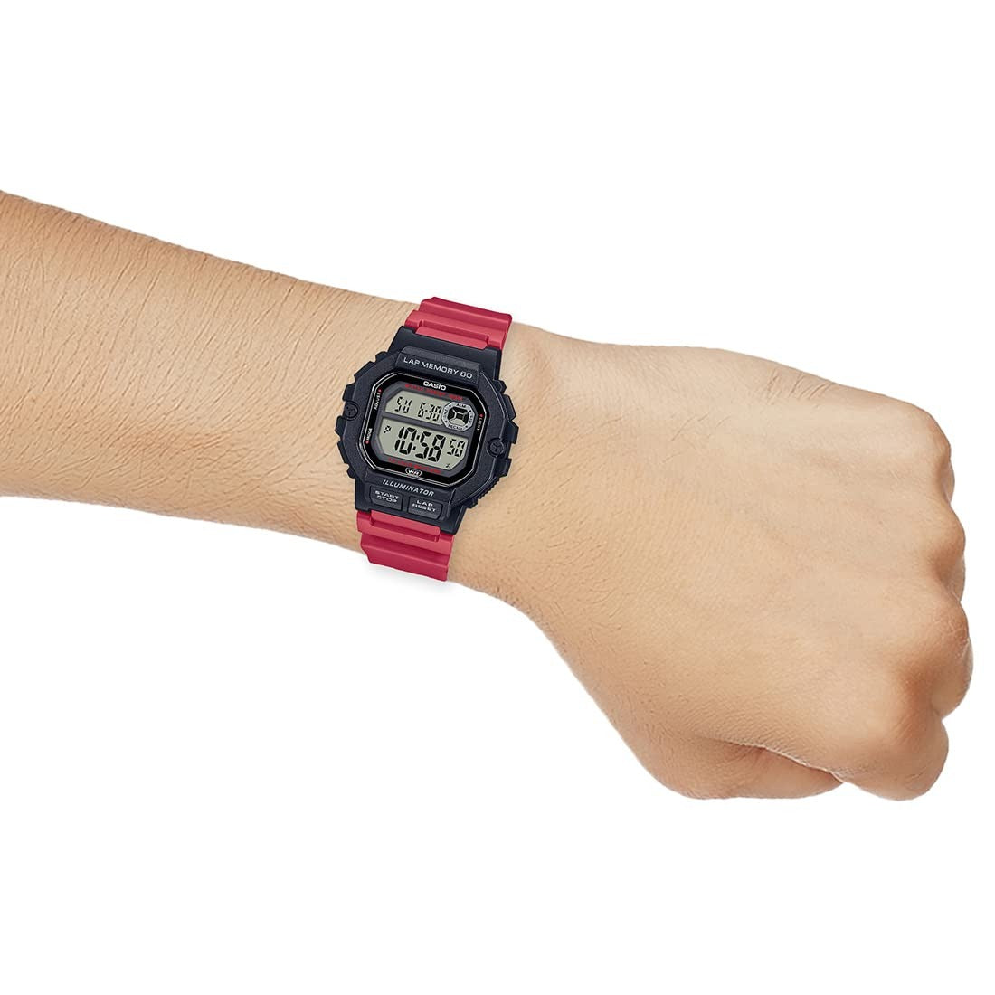 Casio Collection  Digital Black Dial Red Resin Strap Unisex Watch WS-1400H-4AV