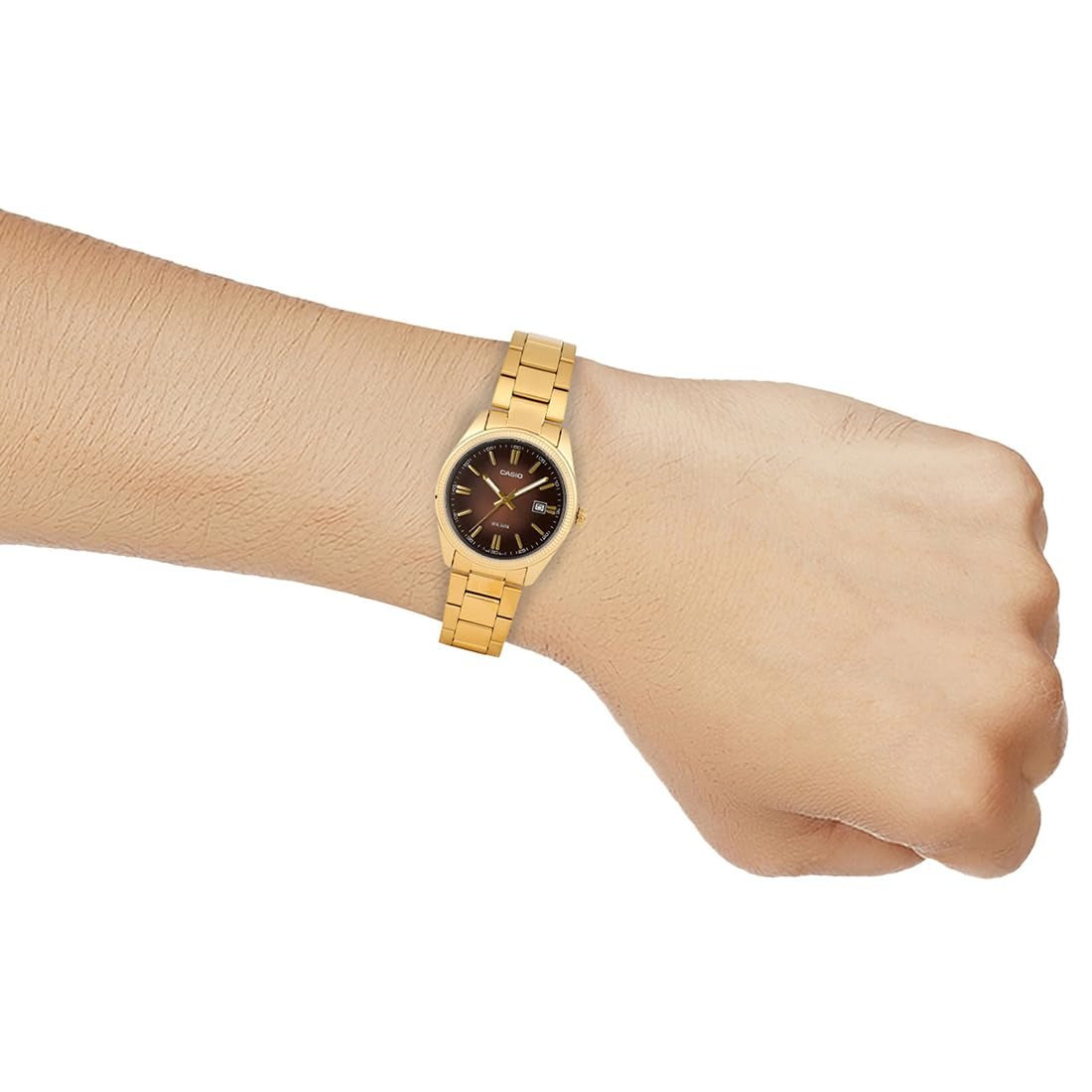 Casio Enticer Analog Brown Dial Gold Stainless Steel Strap Men's Watch MTP-1302PGC 5AVEF