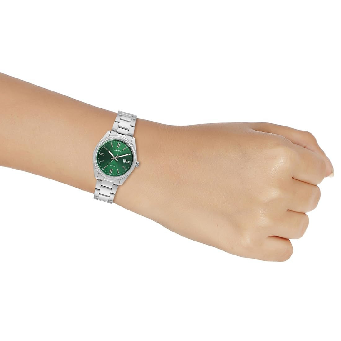 Casio Enticer Analog Green Dial Silver Stainless Steel Bracelet Men's Watch  MTP-1302PD-3AVEF