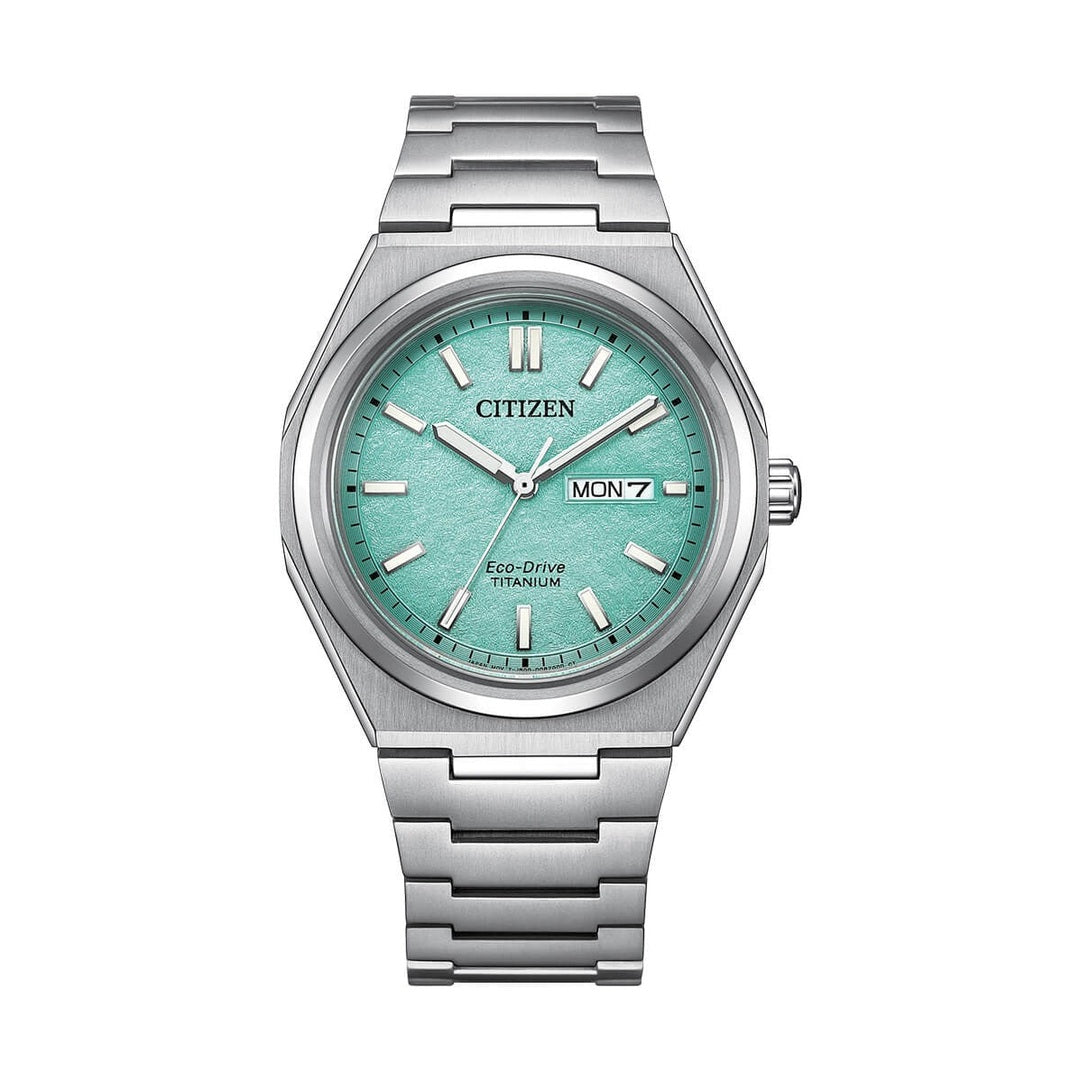 Citizen Zenshin Men Automatic Light Blue Dial Analog Stainless Steel Watch AW0130-85M