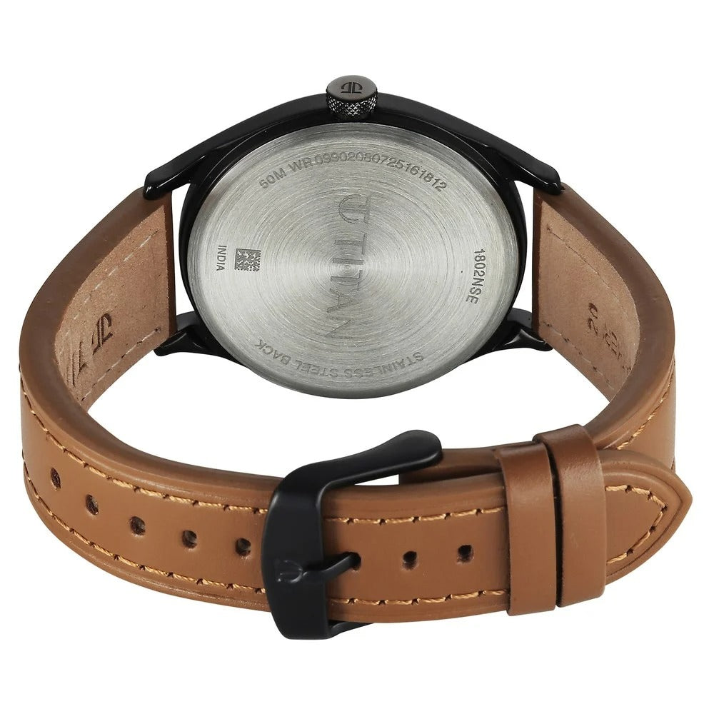 Titan Neo Basics Analog with Beige Dial Brown Leather Strap Watch for Men - 1802NL03